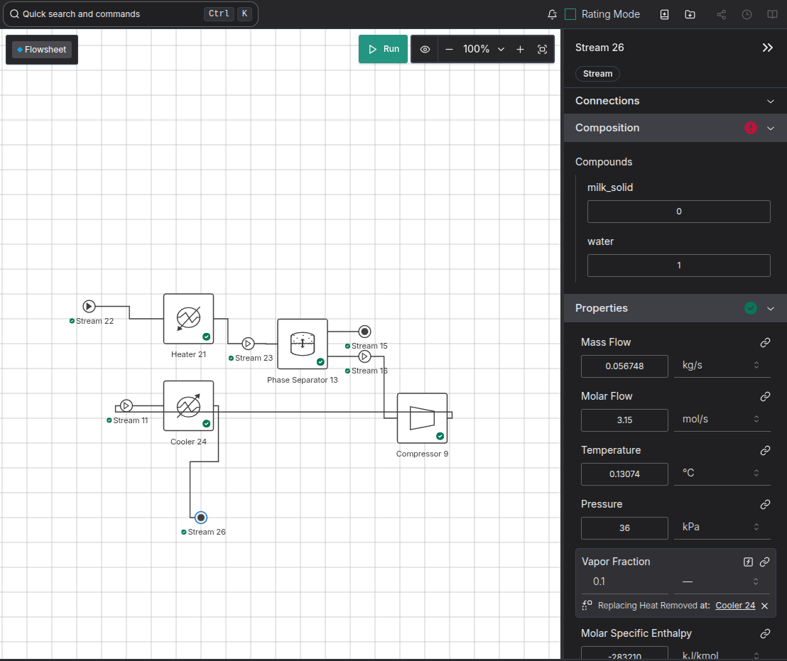 Milk Evaporator effect screenshot in the platform