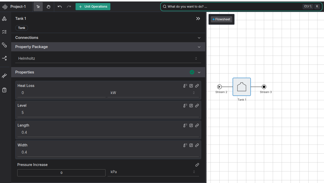 Basic properties of a Tank in the Ahuora Platform